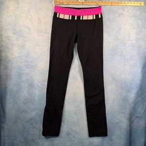 Lululemon Black Pink Striped Waistband Yoga Leggings Athletic Pants Womens
